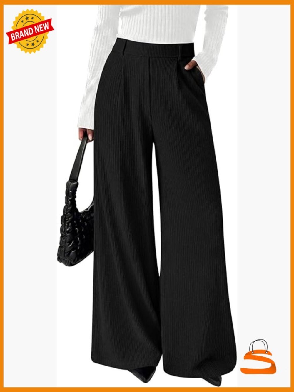 Wide Leg Dress Pants High Waisted Ribbed Trousers Palazzo Work